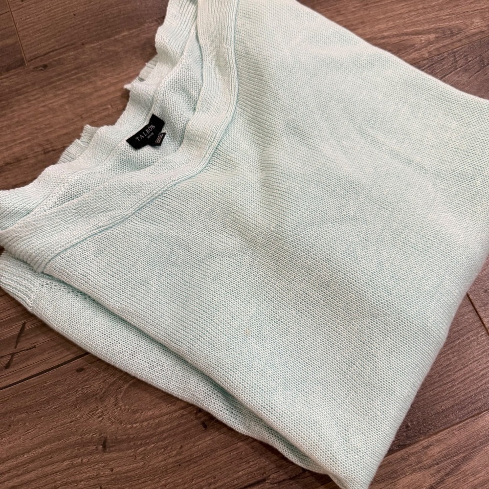 Talbots Petite Mint Green 100% Linen Knit Sweater Boat‎ Neck 3/4 Sleeve XLP